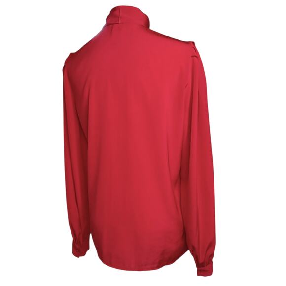 VINTAGE High Neck‎ Blouse Top 6 Pin Tucks Tie Red Dressy Career Office Holiday - Picture 9 of 9